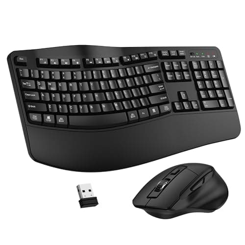 Wireless Keyboard and Mouse Combo, 2.4G Full Size Wave Keys Ergonomic Keyboard with Wrist Rest and 3-Level DPI Adjustable Wireless Ergonomic Mouse for Windows, Mac OS Desktop/Laptop/PC(Black) - Image 1