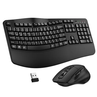 Wireless Keyboard and Mouse Combo, 2.4G Full Size Wave Keys Ergonomic Keyboard with Wrist Rest and 3-Level DPI Adjustable Wireless Ergonomic Mouse for Windows, Mac OS Desktop/Laptop/PC(Black) - Image 1