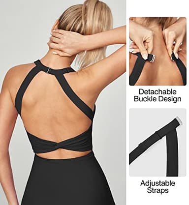 Heathyoga Tennis Dress with Built in Shorts and Bra Athletic Dress for Women Summer Cut Out Twisted Golf Workout Dress Black - Image 3