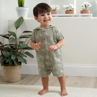 Gerber Baby Boys Hooded Cotton Romper, Palms, 3-6 Months - Image 4