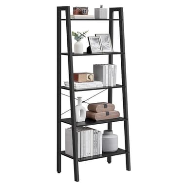 VASAGLE Ladder Shelf, 5-Tier Bookshelf, Storage Rack, Bookcase with Steel Frame, for Living Room, Home Office, Kitchen, Bedroom, Industrial Style, Ebony Black and Ink Black ULLS045B56 - Image 1