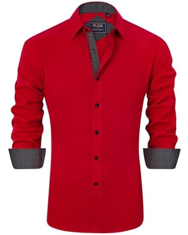 J.VER Dress Shirts for Men Contrast Collar Casual Button Down Shirt Long Sleeve Semi Formal Wedding Party Stylish Tops Red Small - Image 1
