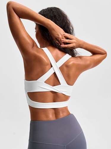 JOYSPELS Sports Bras for Women Extra Comfort Criss-Cross Back Padded Workout Tops for Women Medium Support White - Image 4