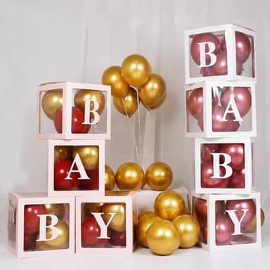Baby Boxes With 8 pcs Letters White Clear Balloon Box Blocks for Baby Shower and Birthday Party - Image 6