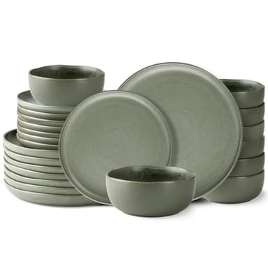 AmorArc Dinnerware Sets, Wavy Rim Plates and Bowls Sets,Highly Chip and Crack Resistant | Dishwasher & Microwave & Oven Safe Dishes set, Service for 8 (24pc) - Image 1