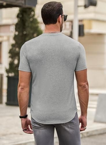 JMIERR Mens Short Sleeve T Shirt Muscle Slim Fitted Summer Shirt Crewneck Longline Tees Shirts for Gym Workout Athletic, US 46(XL), Grey - Image 4
