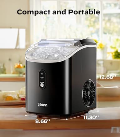 Nugget Ice Maker Countertop, Silonn Chewable Pellet Ice Machine with Self Cleaning Function, Pebble Portable Ice Maker with Ice Scoop for Home Kitchen Office, Black - Image 7