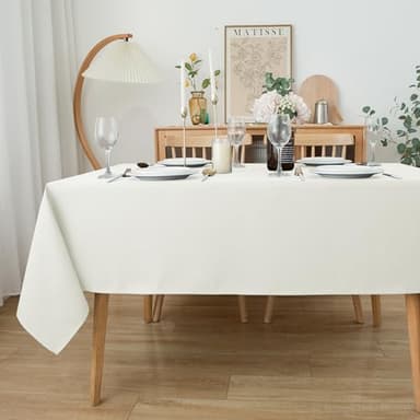 Biscaynebay Textured Fabric Tablecloths 90x156 Inches Rectangular, Ivory Water Resistant Tablecloths for Dining, Kitchen, Wedding, Parties etc. Machine Washable - Image 7