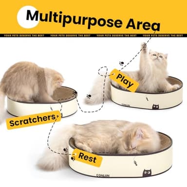 Conlun Oval Cat Scratcher Bed, 2-in-1 Cat Scratching Board, Natural Corrugated Cardboard Scratch Pad Lounge, Sealed Base Traps Debris,No Assembly Kitty Furniture,Stylish Colors Blends Any Home Decor - Image 2