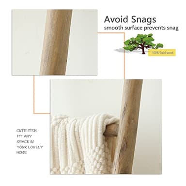 FUIN Fully Assembled 6ft Wood Blanket Ladder Living Room Decorative Wall Leaning Farmhouse Quilt Display Holder Rustic Wooden Towel Rack for Bathroom, Brown - Image 6