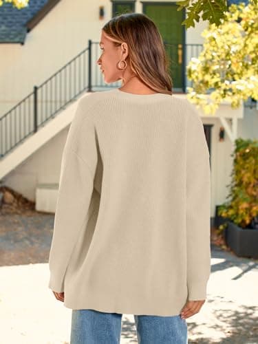 LILLUSORY Women Oversized Cardigan Sweater 2025 Fall Outfits Cloth Fashion V Neck Knit Button Front Casual Trendy Tops Apricot Medium - Image 6