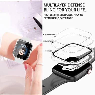 4 Pack Bling Case for Apple Watch Series 9/8/7 41mm, Glitter Rhinestone Diamonds Protective Case with Tempered Glass Screen Protector Cover for iWatch Series 9/Series 8/Series 7 41mm Women - Image 2