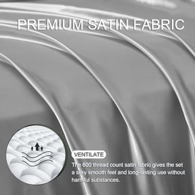 Revdomfly 4 Pcs Queen Size Luxury Silky Soft Cray Satin Sheet Set,1 Premium Moisture Wicking Fitted Sheet Fits Up to 16 Inches Deep Pocket + 1 Flat Sheet + 2 Pillowcases（Gray, Queen） - Image 6