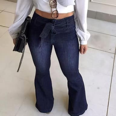 KDF High Waisted Flare Jeans for Women Bell Bottom Jeans with Belt for Women Stretch Wide Leg - Image 3