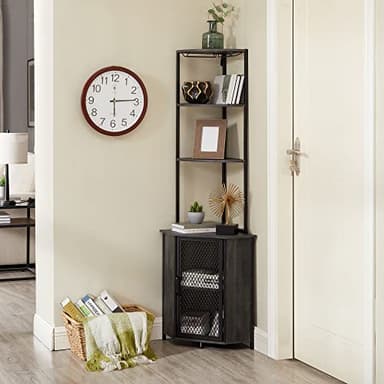 VECELO Corner Cabinet, Tall Storage Shelf, Bookshelf Display Shelves Rack for Living Room, Kitchen, Balcony, Small Space - Image 6