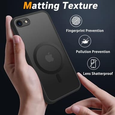 Magnetic for iPhone SE Case 2022/3rd/2020/2nd gen, iPhone 8 & iPhone 7 [Compatible with Magsafe] Shockproof Slim Translucent Matte Protective Phone Case, Black - Image 5