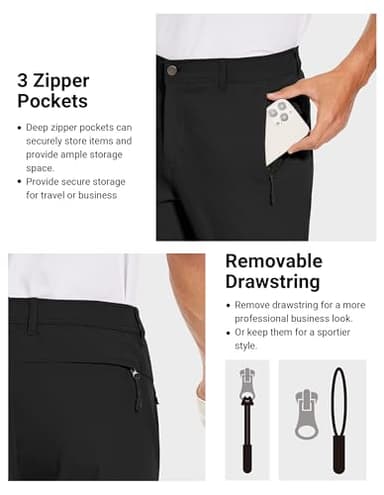 SPECIALMAGIC Work Pants for Men Outdoor Pants Stretch Casual Ripstop Pants Golf Tapered Lightweight Pockets Black,36-32 - Image 2