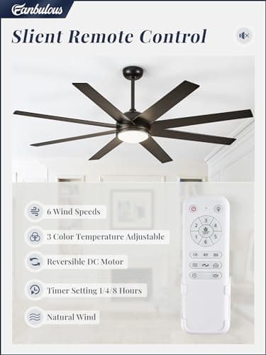 Fanbulous Ceiling Fans with Lights, 72 inch Large Ceiling Fan with Light and Remote, Outdoor Black Ceiling Fan for Living Room Patio, 6 Speeds, Reversible Quiet DC Motor, 3 CCT, Bi-color 8 Blades - Image 6