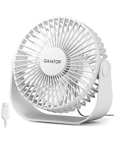 Gaiatop USB Desk Fan, 3 Speeds Strong Airflow, 5.5 Inch Portable 90° Rotate Quiet Cooling, Small Personal Table Fans for Bedroom Home Office Travel White - Image 1