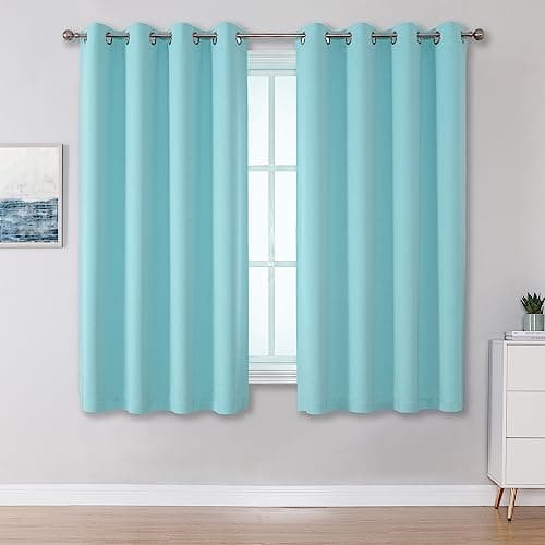 DUALIFE Aqua Curtains for Living Room Bedroom Light Blocking Window Curtains Triple Weave Room Darkening Curtain Panels Thermal Insulated Grommet Top 52X45 - Image 1