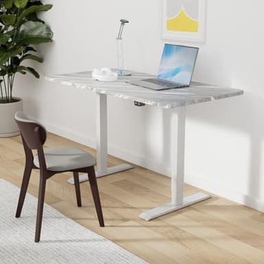 FLEXISPOT EN1 One-Piece Standing Desk 55 x 28 Inches Stand Up Desk Workstation Home Office Computer Height Adjustable Desk (White Frame + Marble Gray Top, 2 Packages) - Image 2