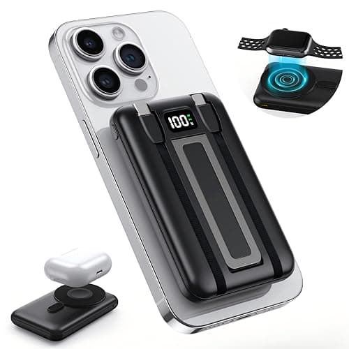 Portable Charger 22.5W High-speed Charging with Built-in Cables, 10000mAh Magnetic Power Bank for iPhone 8-16 Samsung AirPods AppleWatch iPad & More, Travel Essentials Wireless Battery Pack with Stand - Image 1
