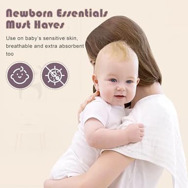 Ease Cubs Muslin Burp Cloths Large 100% Cotton Hand Washcloths for Boys & Girls, Baby Essentials Extra Absorbent and Soft Burping Rags for Newborn Registry (White & Green, 12-Pack, 20" X10") - Image 6