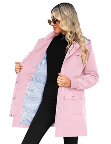 Bloggerlove Womens Rain Jacket Lightweight Raincoats Waterproof with Hood Outdoor Active Rain Coat Long Spring Jackets Pink S - Image 3