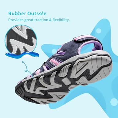 DREAM PAIRS Boys Girls Summer Outdoor Athletic Sport Sandals Walking Hiking Hook and Loop Adjustable Multicolor for Toddler/Little/Big Kids,Size 2 Little Kid,Purple/Light/Grey,160912-K - Image 5