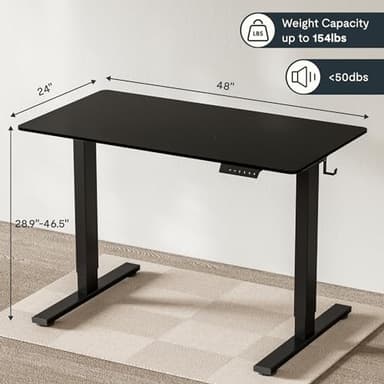 FLEXISPOT EN1 Whole-Piece Standing Desk 48 x 24 Inches Electric Height Adjustable Desk for Home Office (Black Frame + Black Table Top) - Image 2