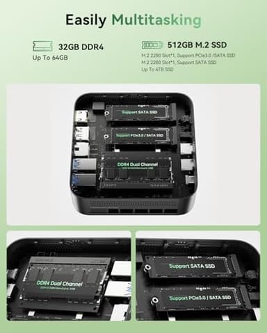 KAMRUI Mini PC, E3B 32GB RAM 512GB SSD Mini Gaming Computers AMD Ryzen 5 7430U Micro Desktop Computer (Max 4.3GHz,6C/12T, Beat 5650U), Small PC Support WiFi 6, BT5.2, Triple Display for Office Home - Image 4