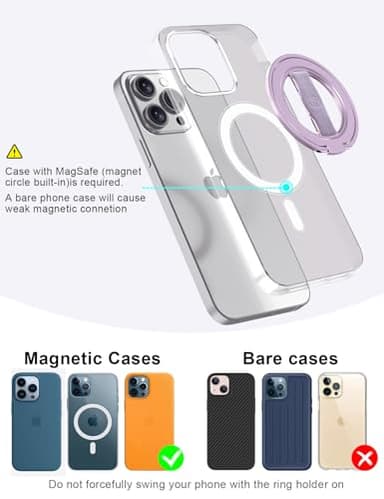 EWA MagOne 3rd Gen [Compatible with MagSafe] Phone Grip Stand with Finger Strap, Removable Magnetic Ring Holder Kickstand Loop for iPhone 16,15, 14, 13, 12 Series-(Purple) - Image 4