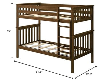 Max & Lily Bunk Bed Twin over Twin, Solid Wood Bunk Bed Frame with Ladder for Kids, 14" Safety Guardrails, Easy Assembly, No Box Spring Needed, Walnut - Image 2