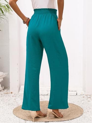 Heymoments Women's Wide Leg Lounge Pants with Pockets Turquoise X-Large Lightweight High Waisted Adjustable Tie Knot Loose Comfy Casual Trousers - Image 3