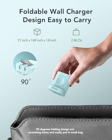 VRURC for Apple Watch Charger, Wireless Magnetic Portable iWatch Charger, PD 20W 3-in-1 Travel Essentials Fast Charging Block for iWatch Ultra/SE/10/9/8/7/6/5/4,iPhone 17/16/15/14/13 etc-Green - Image 4
