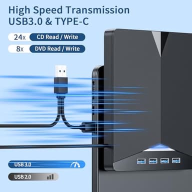 External CD/DVD Drive for Laptop, 7-in-1 DVD Player for Laptop USB 3.0 Portable Burner with SD/TF Card Reader & 4-Port USB Hub, Compatible with Windows, Mac OS, Linux (7 in 1) - Image 3