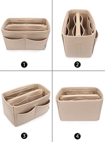 LEXSION Felt Purse Bag Organizer Insert with zipper Bag Tote Shaper Fit Speedy Neverful PM MM 8021 Beige XL - Image 3