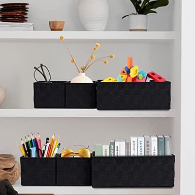 Posprica Woven Storage Baskets for Organizing 6 Pack, Large&Small Storage Cube Bins Set for Bathroom, Storage Boxes Container for Drawer, Closet, Shelf, Dresser, Black - Image 5