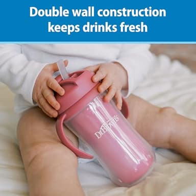 Dr. Brown's Milestones Insulated Sippy Cup with Straw and Handles, Spill-Proof Tumbler with Lid, 2-Pack, Pink, 10 oz/300 mL, BPA Free, 12m+ - Image 4