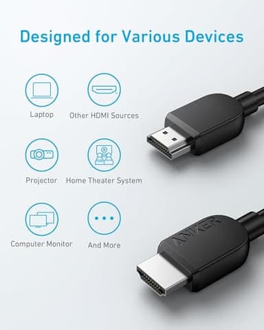 Anker HDMI Cable 8K@60Hz, 6FT Ultra HD 4K@120Hz HDMI Cord,48 Gbps Certified Ultra High-Speed,Compatible with PlayStation 5,Xbox,Samsung TVs,and More - Image 6