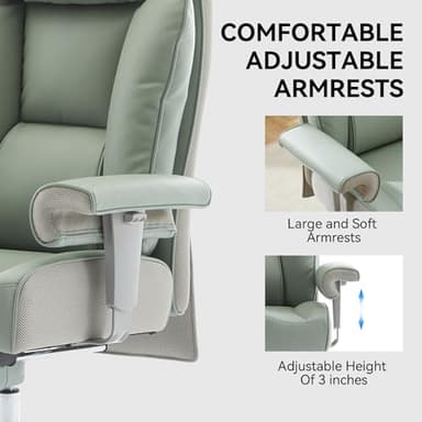 Efomao Big and Tall Green Office Chair 450LBS – Ergonomic High-Back Executive Chair with Footrest, Adjustable Padded Armrests, PU Leather Computer Chair with Lumbar Support for Home or Office，Green - Image 7