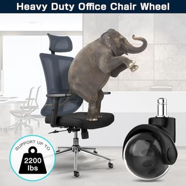 Office Chair Replacement Wheel - Quiet & Smooth Gliding - 2 Inch Heavy Duty Rolling Chair Casters Supports 2000 Lbs,Desk Chair Wheels Universal Fit,Safe for All Floor Or Carpet Set of (Premium Black) - Image 5
