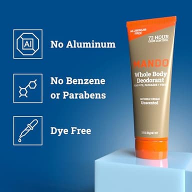 Mando Whole Body Deodorant For Men - Invisible Cream - 72 Hour Odor Control - Aluminum Free, Baking Soda Free, Skin Safe - 3 ounce (Pack of 2) - Unscented - Image 8
