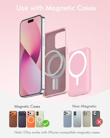 podoru for Magsafe Battery Pack, 5000mAh Magnetic Power Bank with Type-C Cable 20W PD Fast Charging Lighting Input Wireless Portable Charger for iPhone 17/16/15/14/13/12/ All Series-Pink - Image 2