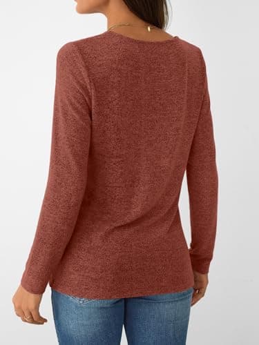 AUTOMET Womens Long Sleeve Tunic Top Lightweight Sweaters V Neck Button Shirts 2025 Dressy Casual Business Blouses Trendy Sweatshirt Fall Fashion Clothing Caramel L - Image 4