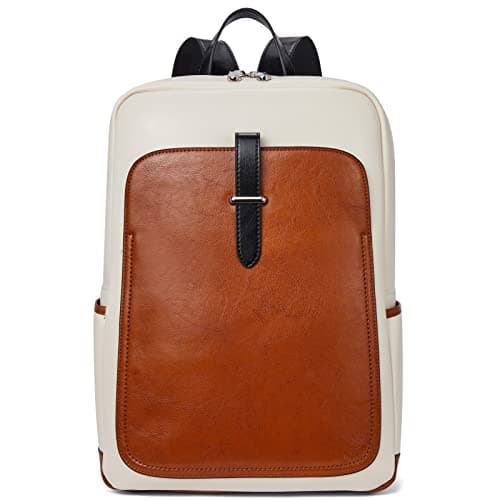 BOSTANTEN Leather Laptop Backpack for Women,15.6 inch Computer Backpack Purse College Daypack Work Travel Bag Beige-brown - Image 1