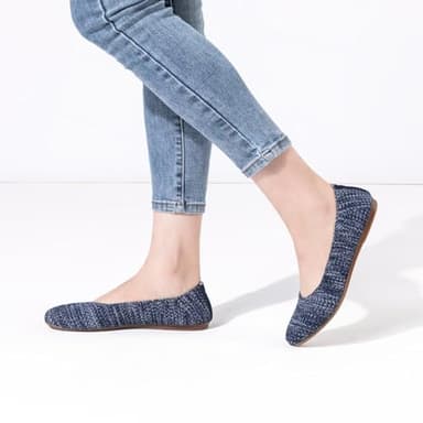 Frank Mully Women’s Knit Ballet Flat Round Toe Slip On Flats Shoes Classic Low Wedge Ballerina Walking Flats Shoes, Blue Print, 8.5 - Image 2