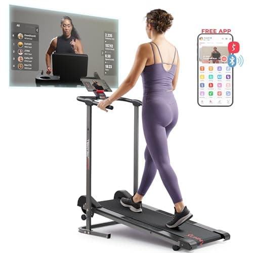 Sunny Health & Fitness Smart Manual Walking Treadmill, 300 LB Weight Capacity, Non-Electric, Fixed Incline, Compact & Foldable, Digital Monitor, Bluetooth Connection with SunnyFit App - SF-T1407SMART - Image 1
