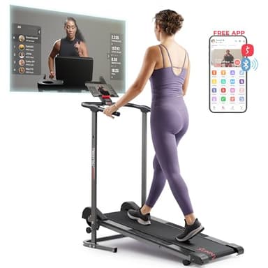 Sunny Health & Fitness Smart Manual Walking Treadmill, 300 LB Weight Capacity, Non-Electric, Fixed Incline, Compact & Foldable, Digital Monitor, Bluetooth Connection with SunnyFit App - SF-T1407SMART - Image 1