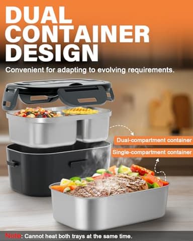 Geveniss Electric Lunch Box for Men, Women & Adults - 80W Fast Heating - Heated Lunch Box with Dual 1.5L SS Containers - Portable Food Warmer for Car, Truck, Office - Image 4